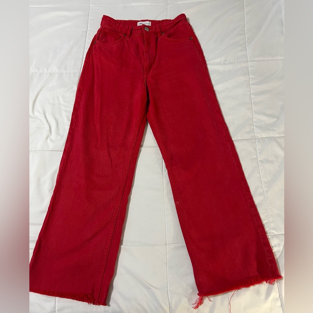 Zara red mom jeans